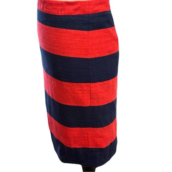 J. Crew Red & Navy Blue Pencil Skirt | Size 00 | Linen-Cotton Blend - Picture 5 of 9